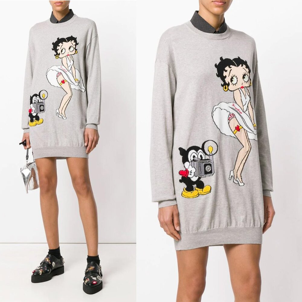 MOSCHINO COUTURE SWEATER DRESS GRAY COTTON BETTY BOOP